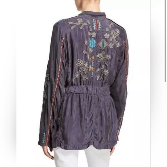 JOHNNY WAS Milton Embroidered Zip-Front Jacket Medium Floral Aztec Tribal Grey - Picture 2 of 8